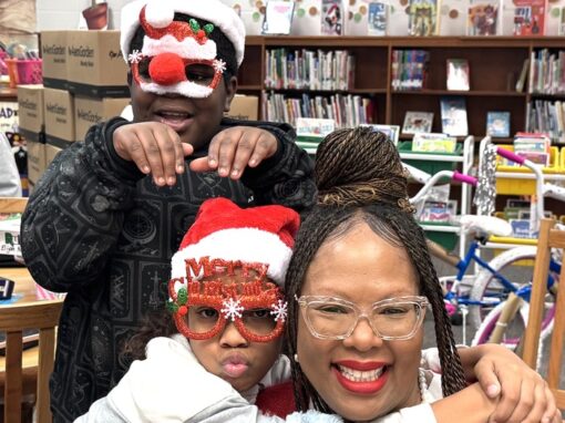 Boy and Girl with Principal Monica Goree