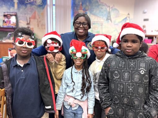 Clerk staff with children