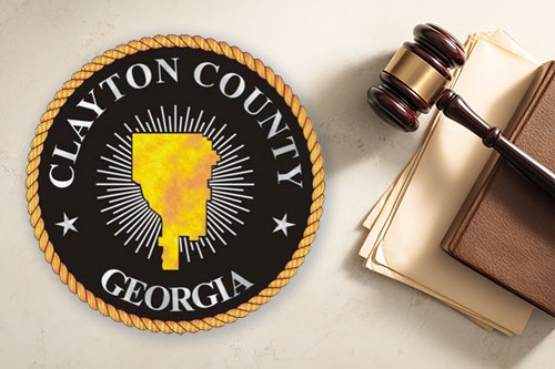 Clayton County Seal by gavel and files